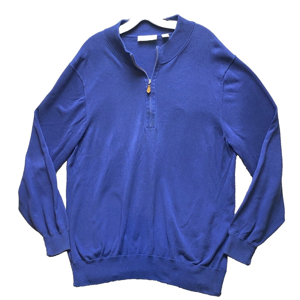 Donald Ross Sweater Adult Large Blue Collared 1/4 Zip Pullover Golf‎ Preppy Mens
